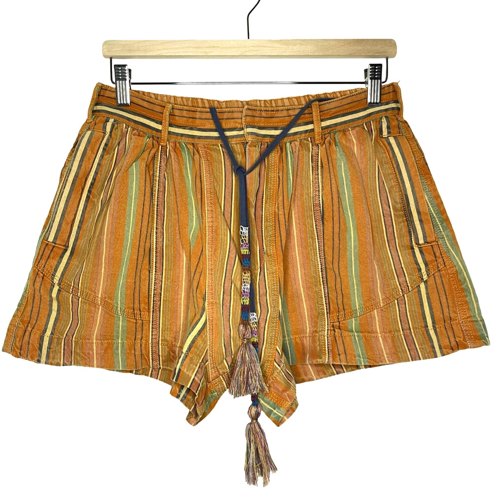 Free People Kahuna Pull-On Harem Shorts Women XS Orange Sunset Stripe Boho Beach